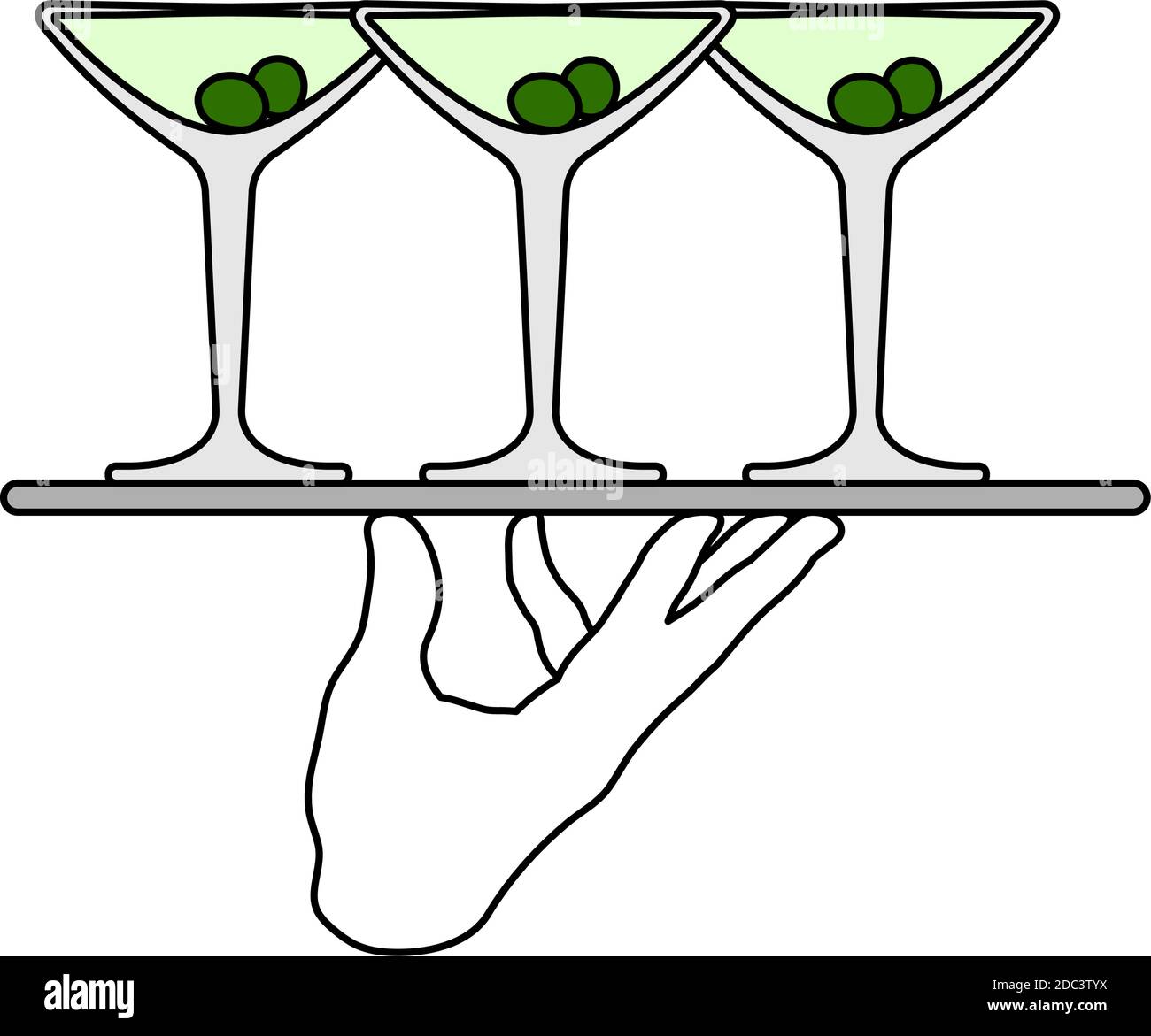 Waiter Hand Holding Tray With Martini Glasses Icon. Editable Outline ...