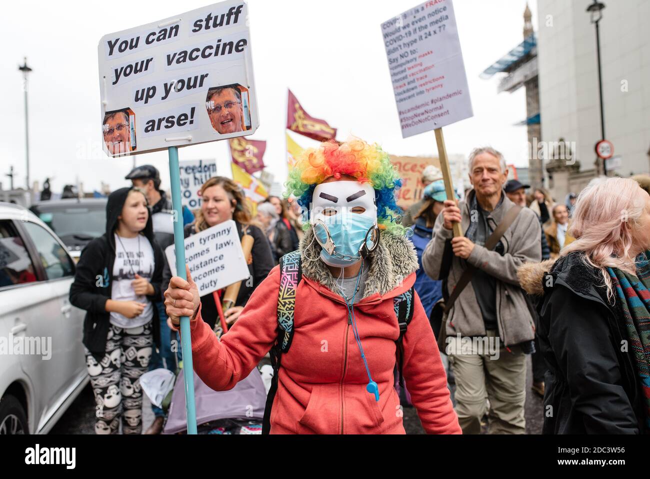 London, United Kingdom - October 24, 2020: Anti-lockdown protesters gather in central London Stock Photo