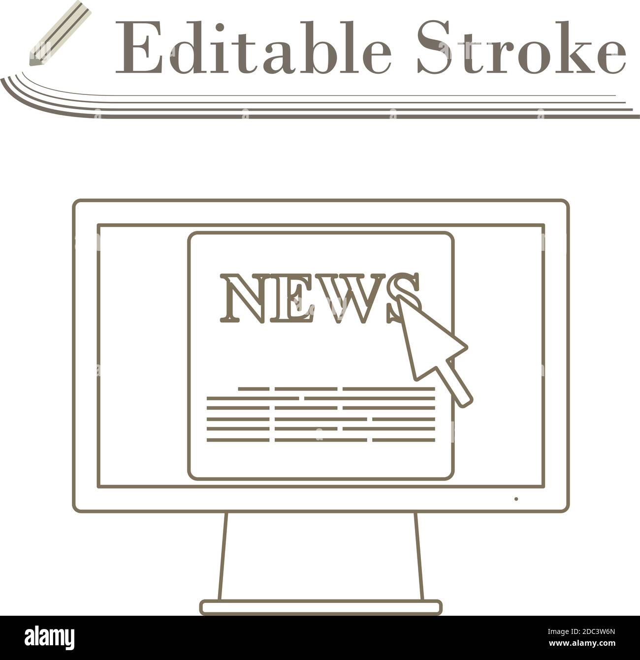 Monitor With News Icon. Editable Stroke Simple Design. Vector Illustration. Stock Vector