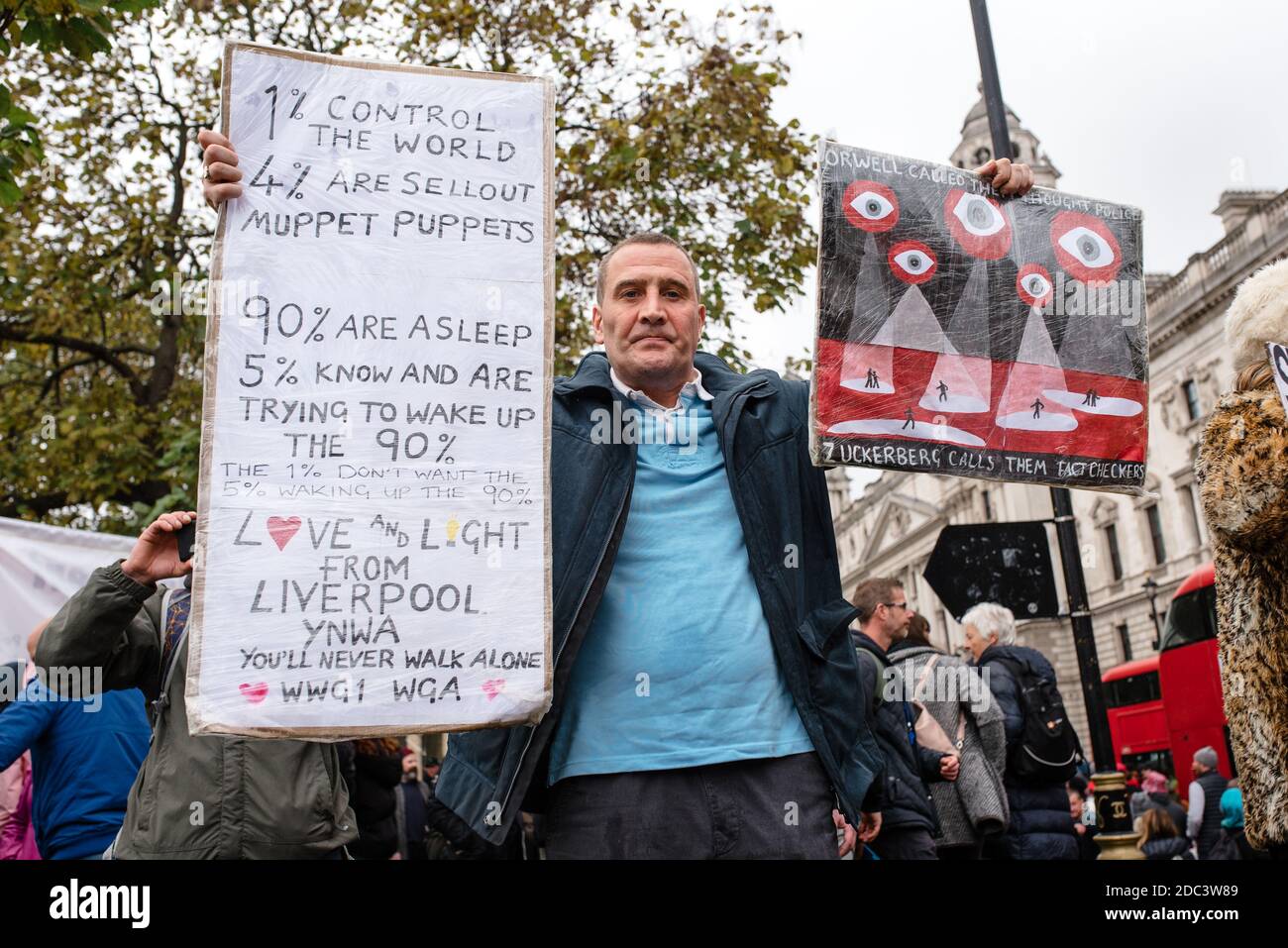 London, United Kingdom - October 24, 2020: Anti-lockdown protesters gather in central London Stock Photo