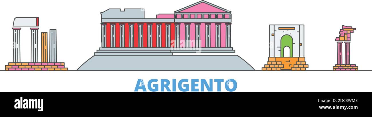 Italy, Agrigento line cityscape, flat vector. Travel city landmark, oultine illustration, line world icons Stock Vector