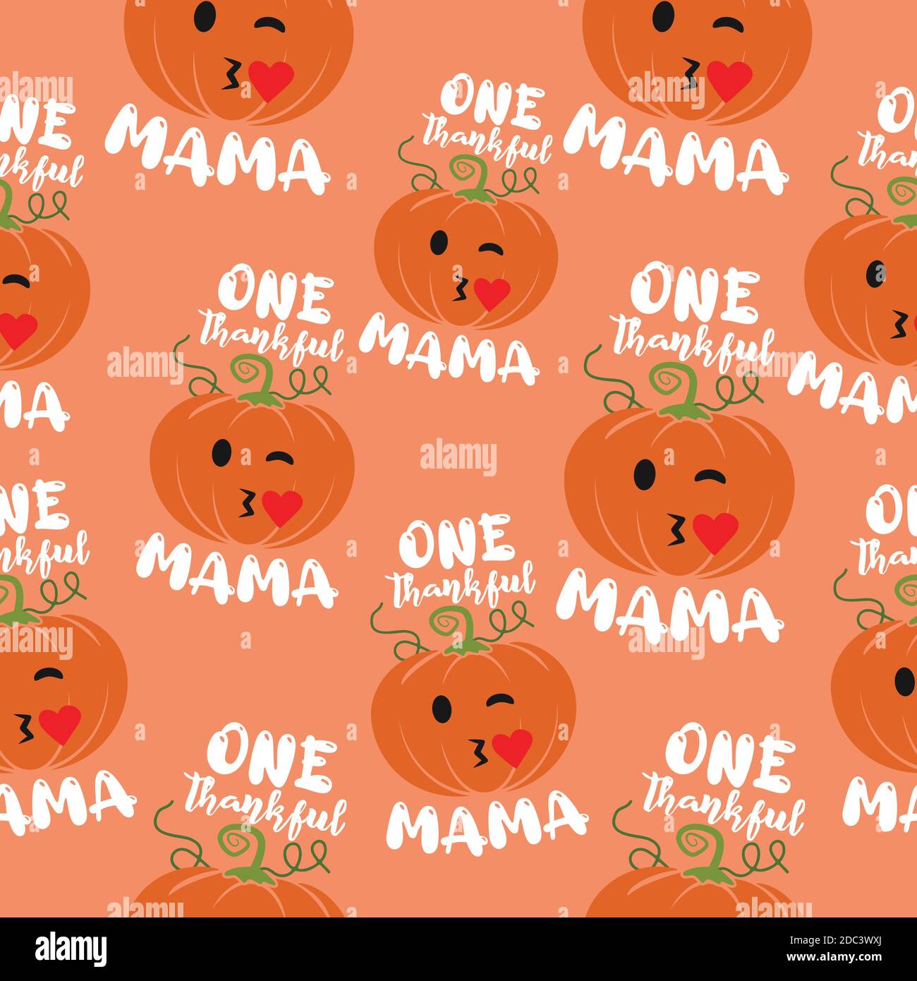 One thankful mama, thanksgiving seamless pattern with pumpkins. Cute  background for autumn holidays. Stock vector isolated on pink Stock Vector  Image & Art - Alamy