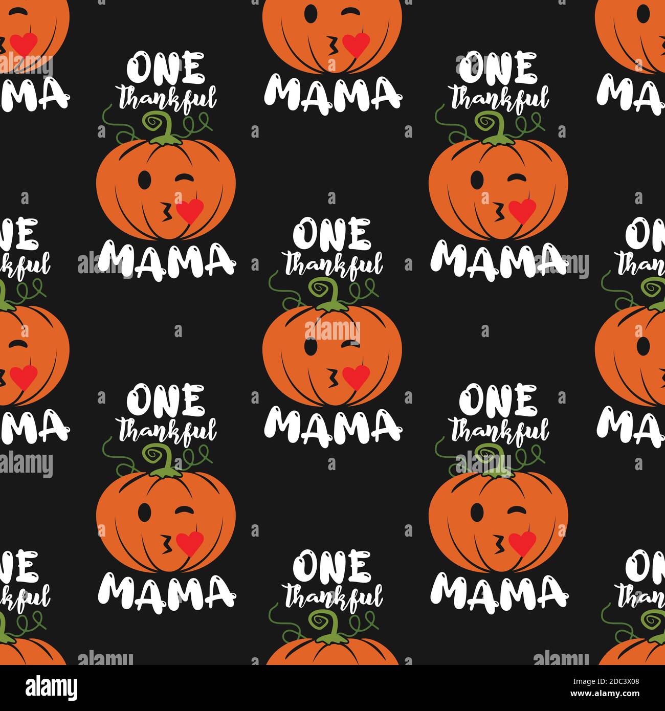 One thankful mama, thanksgiving seamless pattern with pumpkins. Cute  background for autumn holidays. Stock vector isolated on black Stock Vector  Image & Art - Alamy