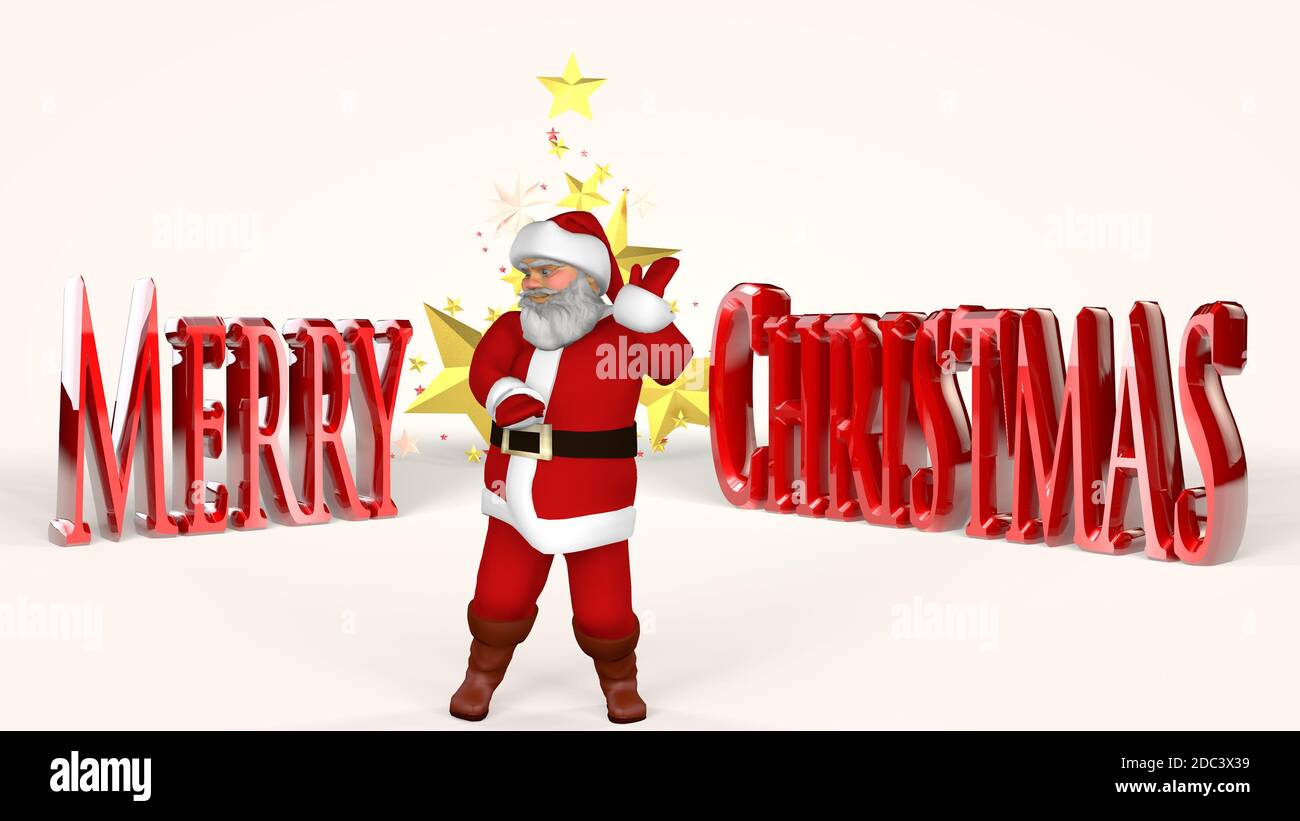 Cheerful Santa Claus in a red suit is dancing. 3d rendering Stock Photo ...
