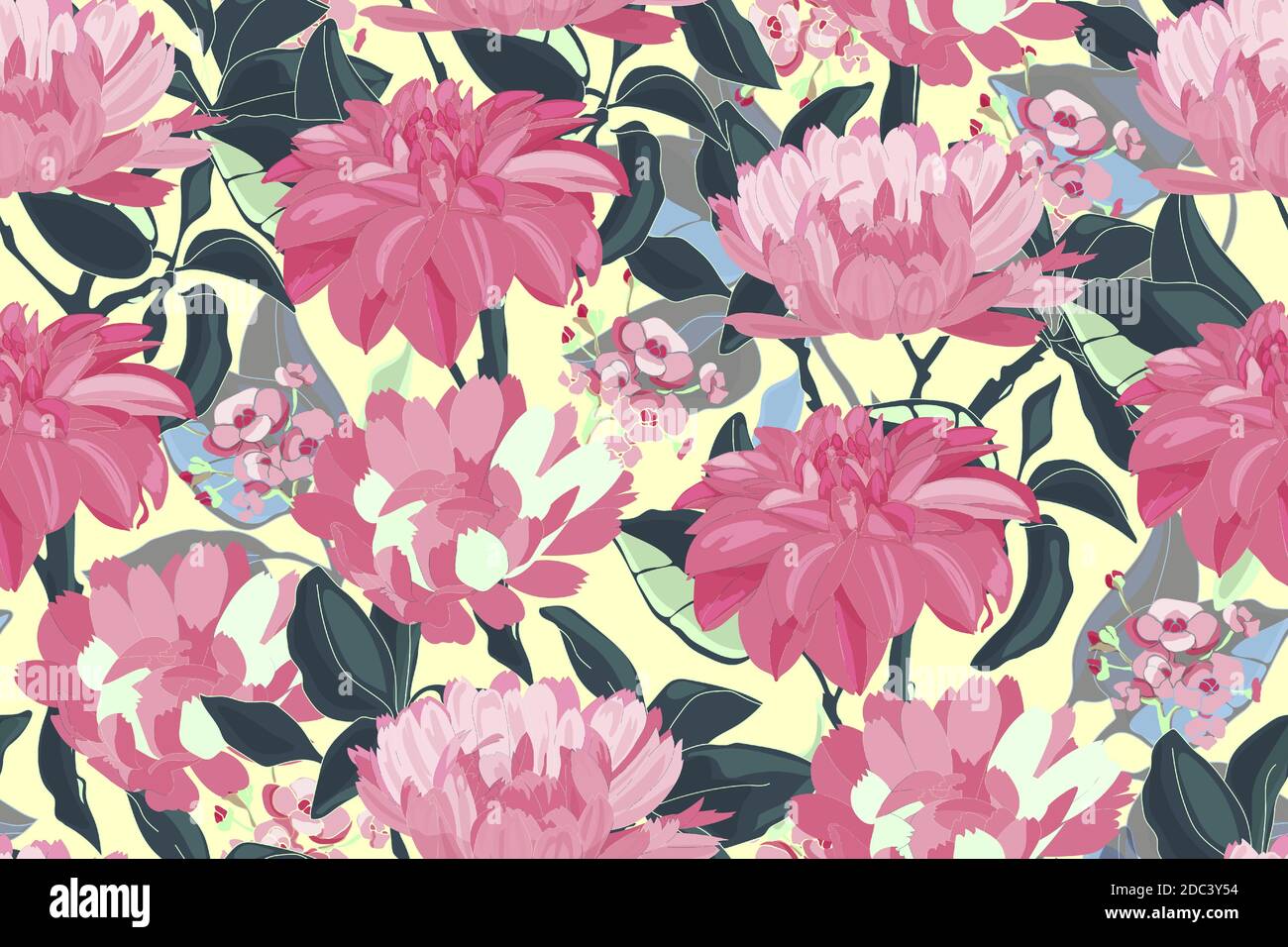 Art floral vector seamless pattern. Pink asters. Stock Vector