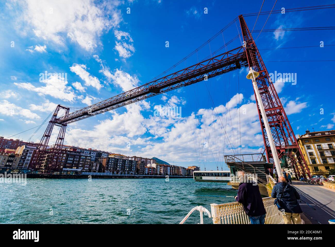 The Vizcaya Bridge is a transporter bridge that links the towns of Portugalete and Las Arenas, part of Getxo, in the Biscay province of Spain, crossin Stock Photo