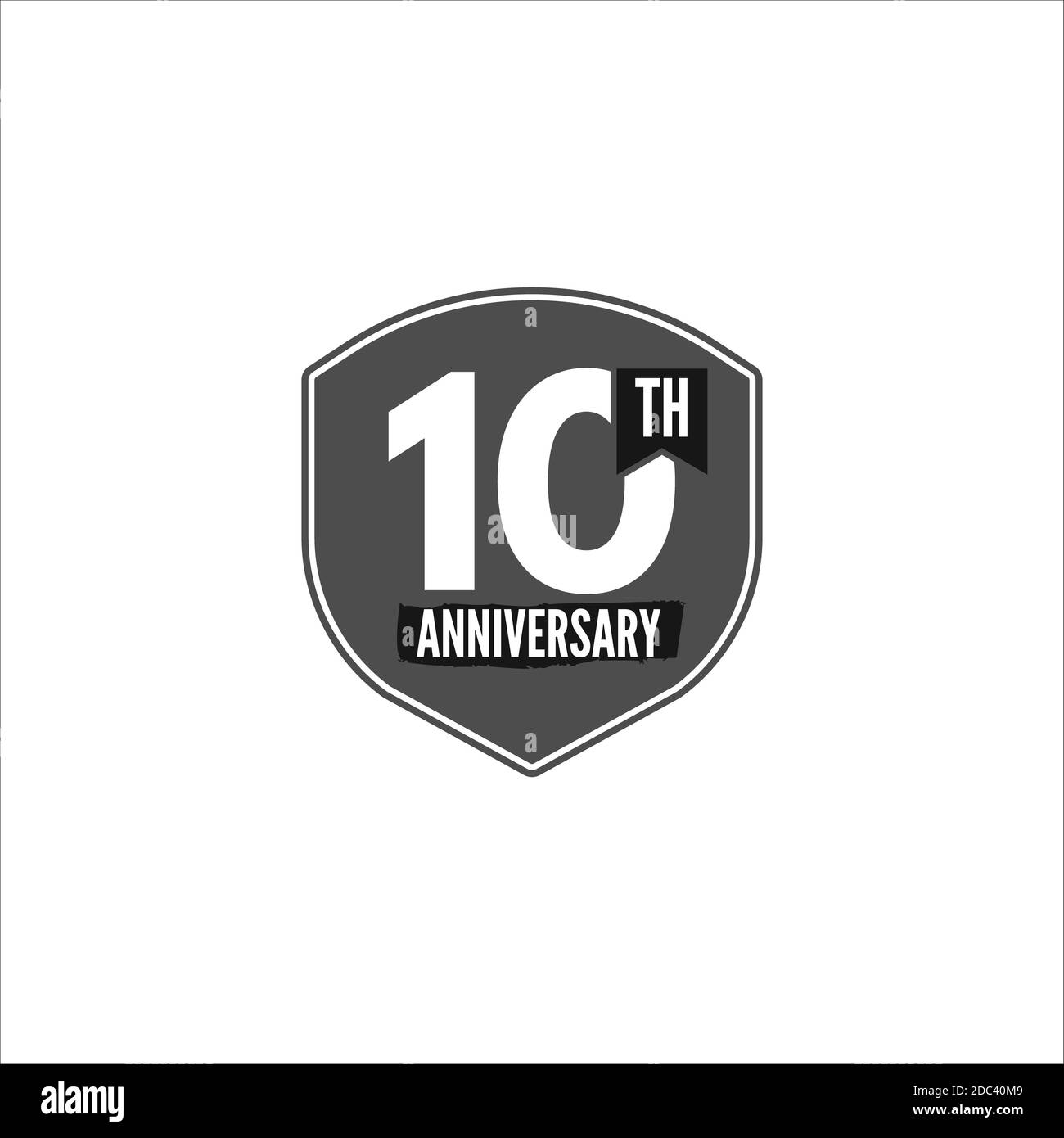10th anniversary badge, sign and emblem in monochrome silhouette flat design. Easy to edit and use your number, text. illustration isolate on white ba Stock Photo
