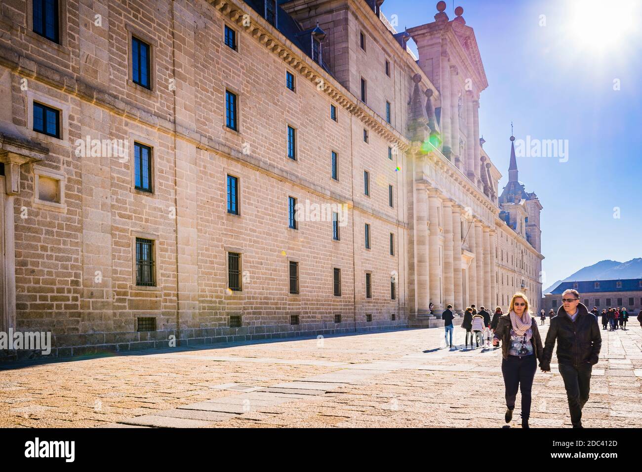 The Royal Site of San Lorenzo de El Escorial, West facade of the monastery. San Lorenzo de El Escorial, Madrid, Spain, Europe Stock Photo