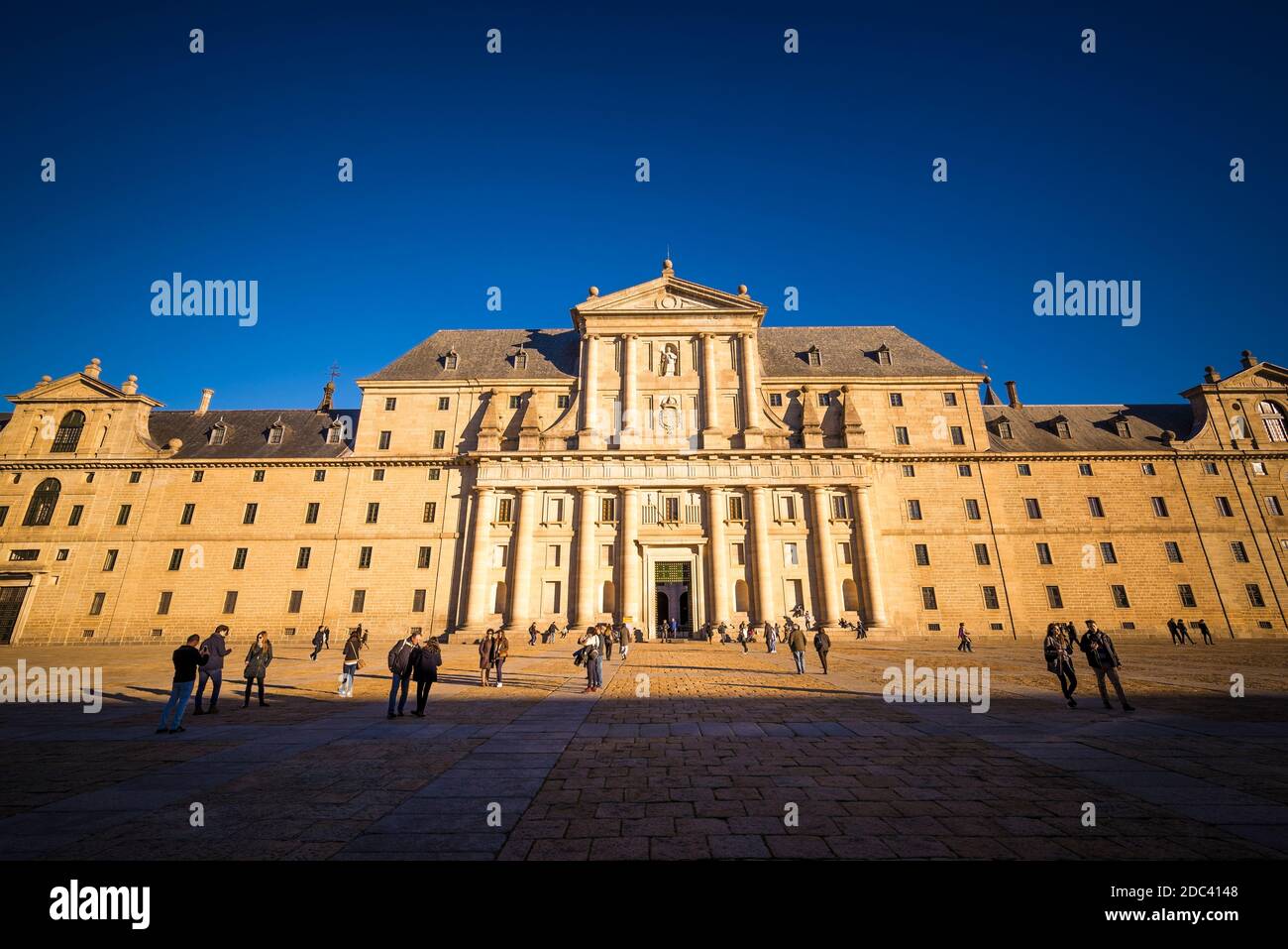 The Royal Site of San Lorenzo de El Escorial, West facade of the monastery. San Lorenzo de El Escorial, Madrid, Spain, Europe Stock Photo