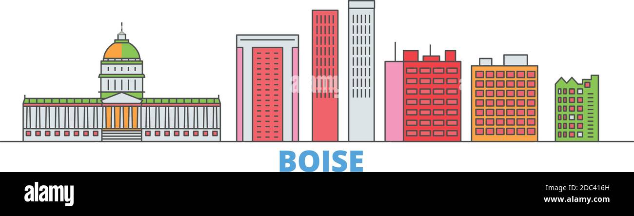 United States, Boise line cityscape, flat vector. Travel city landmark, oultine illustration, line world icons Stock Vector