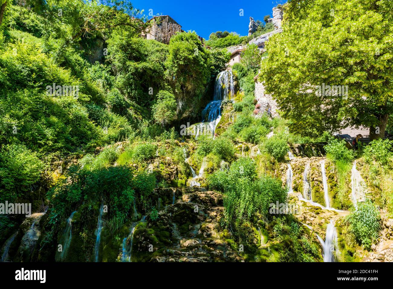 Orbaneja del Castillo is a Spanish town belonging to the Burgos municipality of Valle de Sedano, in Castilla y León. It is located in the region of Pá Stock Photo