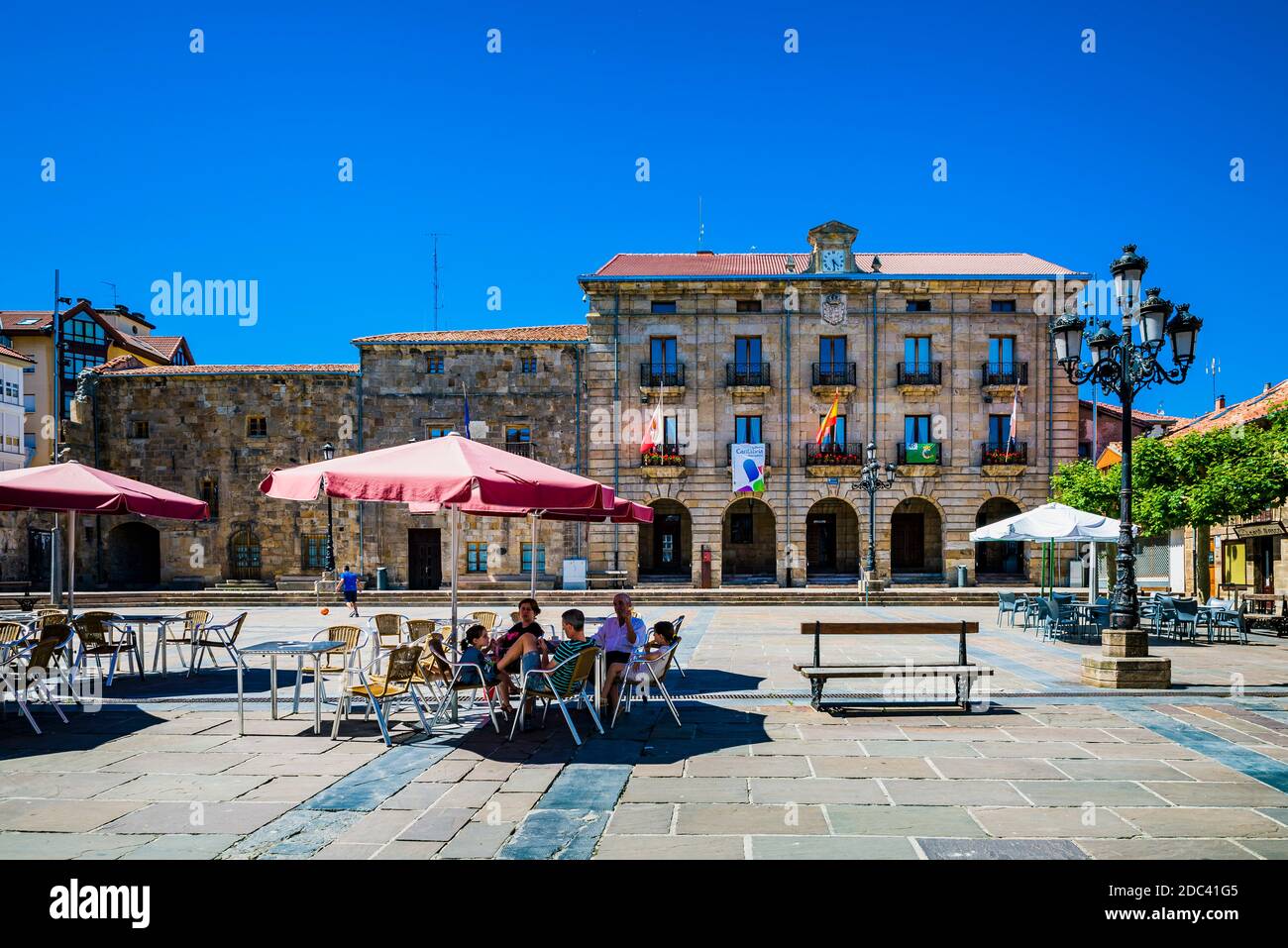 Plaza de España with the Ayuntamiento of the town. Reinosa, Campoo, Cantabria, Spain, Europe Stock Photo