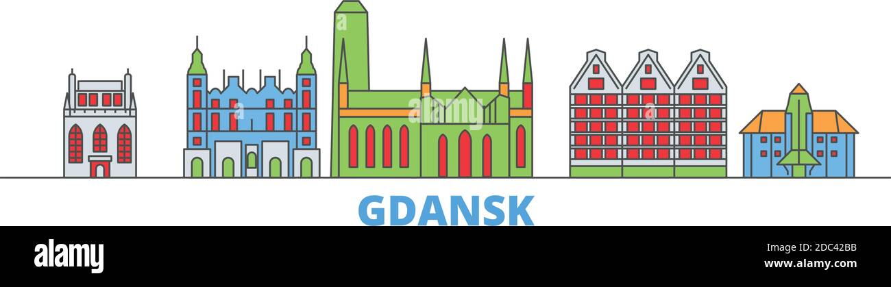 Poland, Gdansk line cityscape, flat vector. Travel city landmark, oultine illustration, line world icons Stock Vector