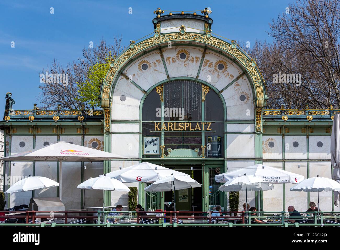 Karlsplatz Stadtbahn Station used as cafe, designed by Otto Wagner, Vienna, Austria Stock Photo