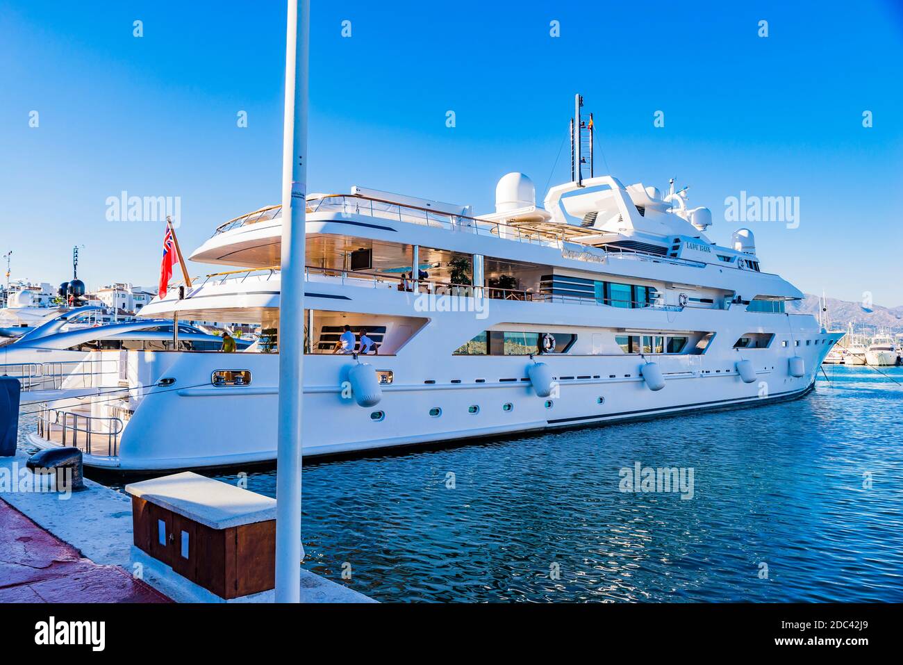 Lady Haya, an impressive 64-meter-long vessel, which belonged to the late King Fahd and is currently from the Saudi royal family. The Yacht Harbour of Stock Photo