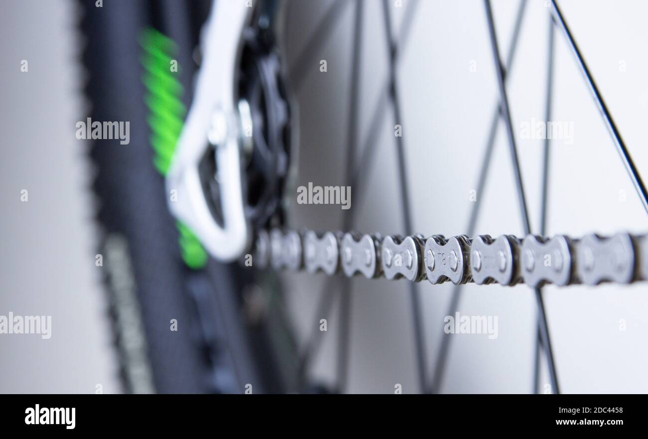 mountain bike chain close up, studio shot. Selective focus Stock Photo ...