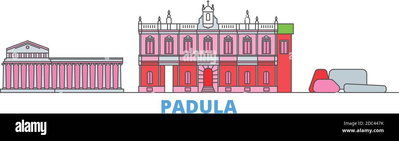 Italy, Padula line cityscape, flat vector. Travel city landmark, oultine illustration, line world icons Stock Vector