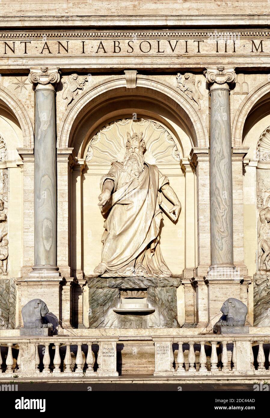 The Fontana dell'Acqua Felice, also called the Fountain of Moses, Moses Statue close up. Castro Pretorio District, Rome, Italy, Europe, EU. Stock Photo