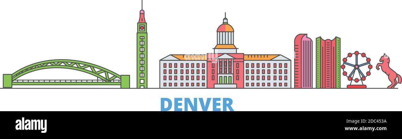 United States, Denver line cityscape, flat vector. Travel city landmark, oultine illustration, line world icons Stock Vector