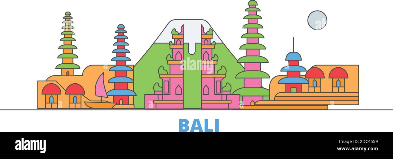 Indonesia, Bali line cityscape, flat vector. Travel city landmark, oultine  illustration, line world icons Stock Vector Image & Art - Alamy