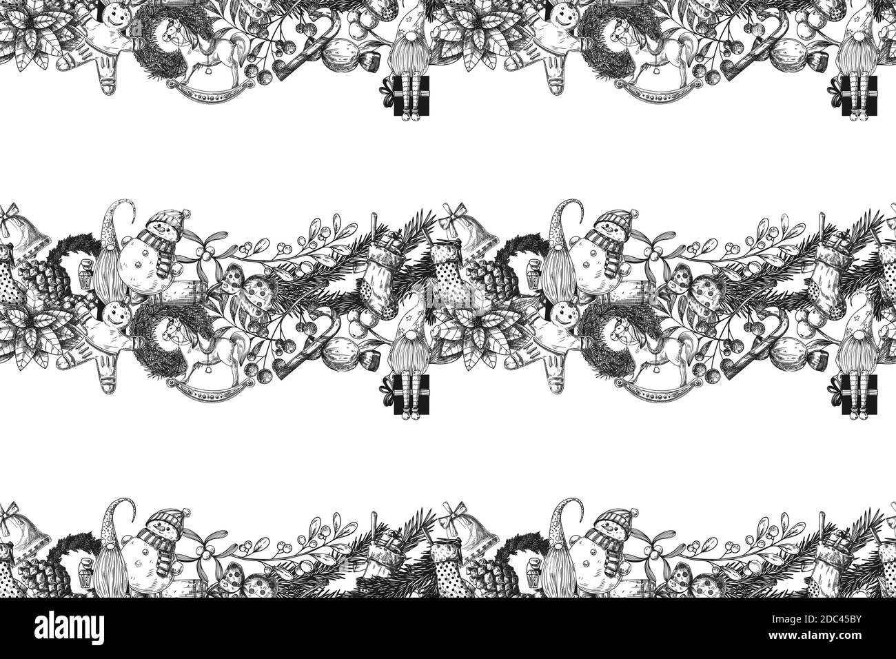Seamless pattern with different christmas elements. Christmas seamless pattern. Sketch, vector Stock Vector