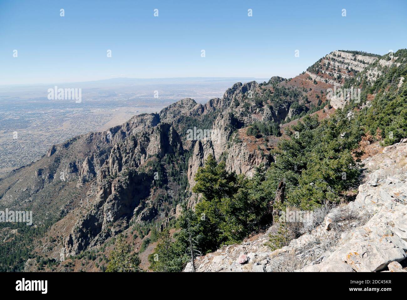 View from Sandia Peak in the Cibola National Forest in New Mexico on September 26, 2016. Stock Photo