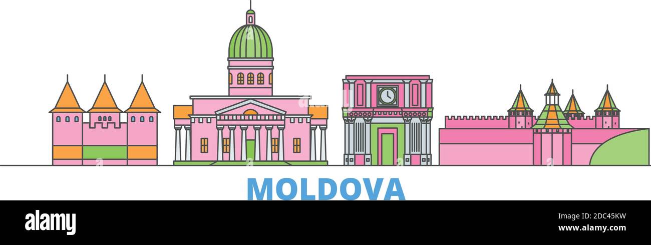 Moldova line cityscape, flat vector. Travel city landmark, oultine illustration, line world icons Stock Vector