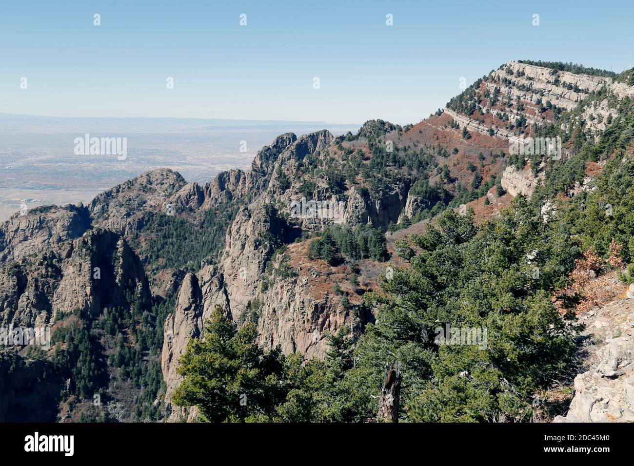 View from Sandia Peak in the Cibola National Forest in New Mexico on September 26, 2016. Stock Photo