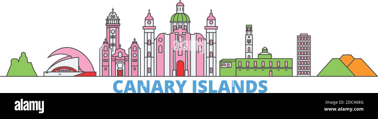 Spain, Canary Islands line cityscape, flat vector. Travel city landmark, oultine illustration, line world icons Stock Vector