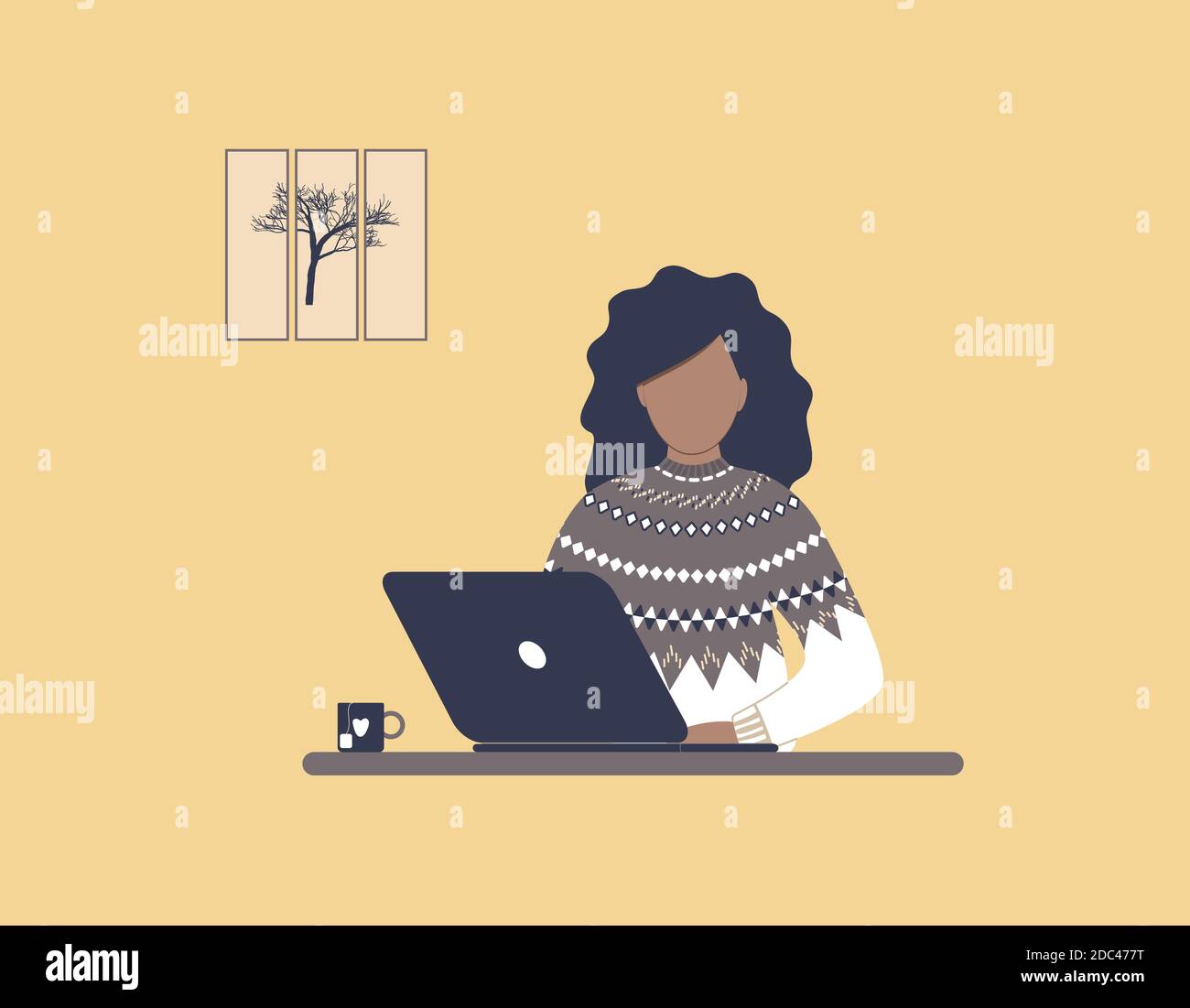 African-american woman tutor work on laptop.Remote work, distance E-learning or online training during virus epidemic.Lady trainer or coach Stock Photo