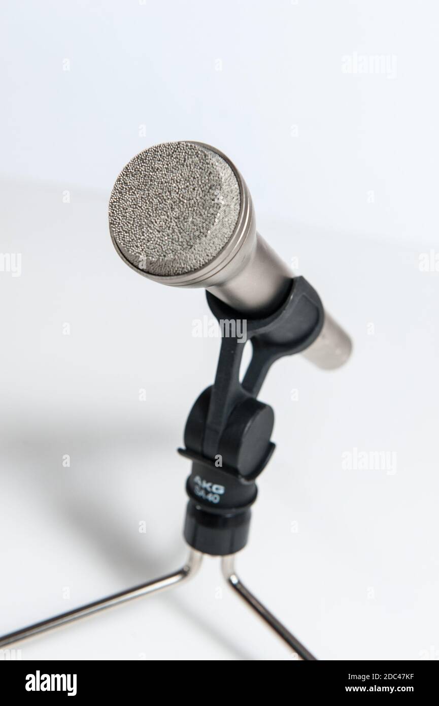 Handheld microphone on stand Stock Photo Alamy