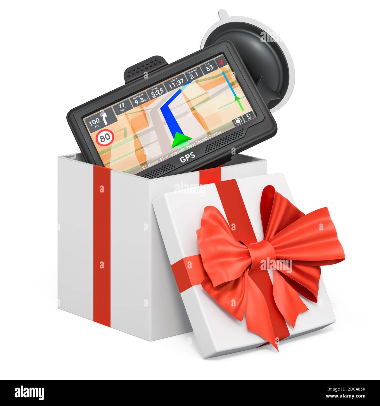 GPS navigation device inside gift box, present concept. 3D rendering