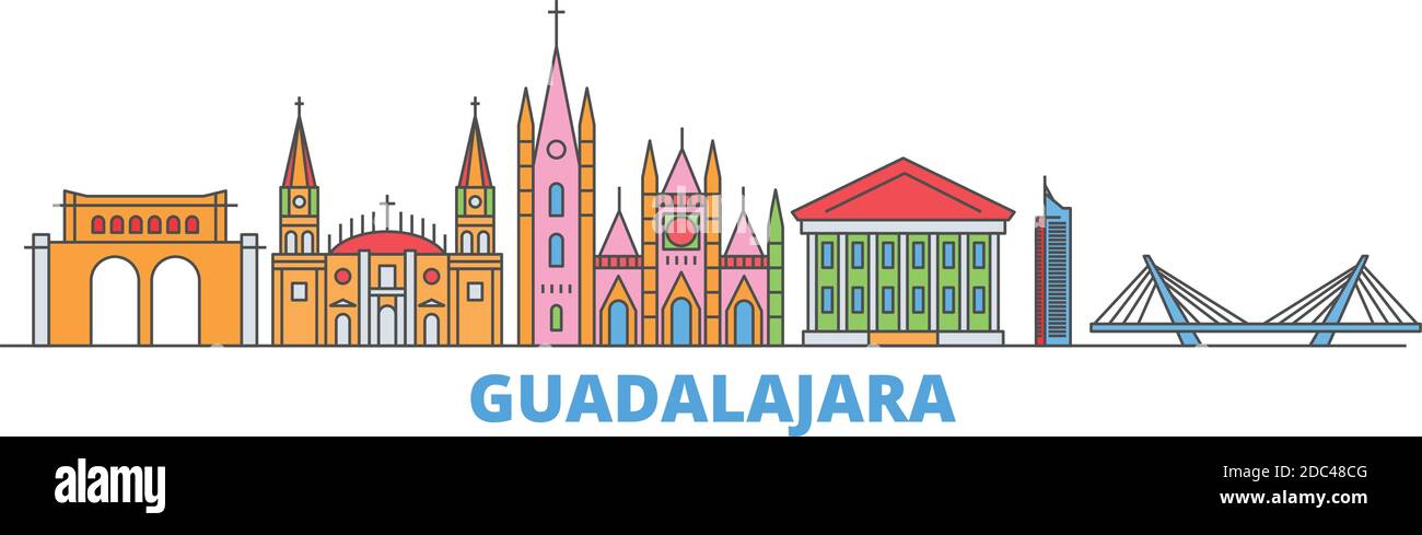 Mexico, Guadalajara line cityscape, flat vector. Travel city landmark, oultine illustration, line world icons Stock Vector