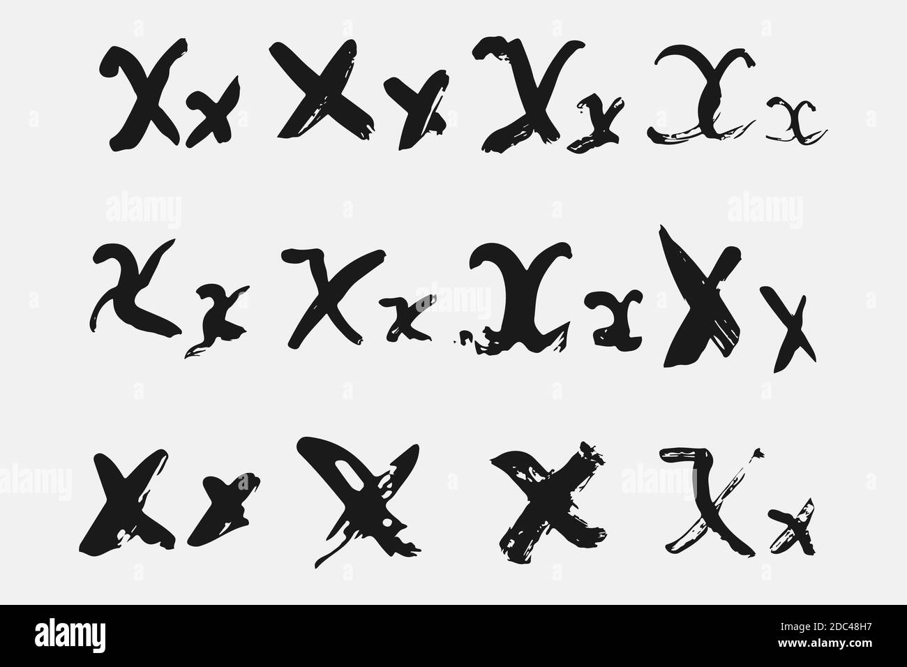 Black letter X written in grunge calligraphy. Stock Vector