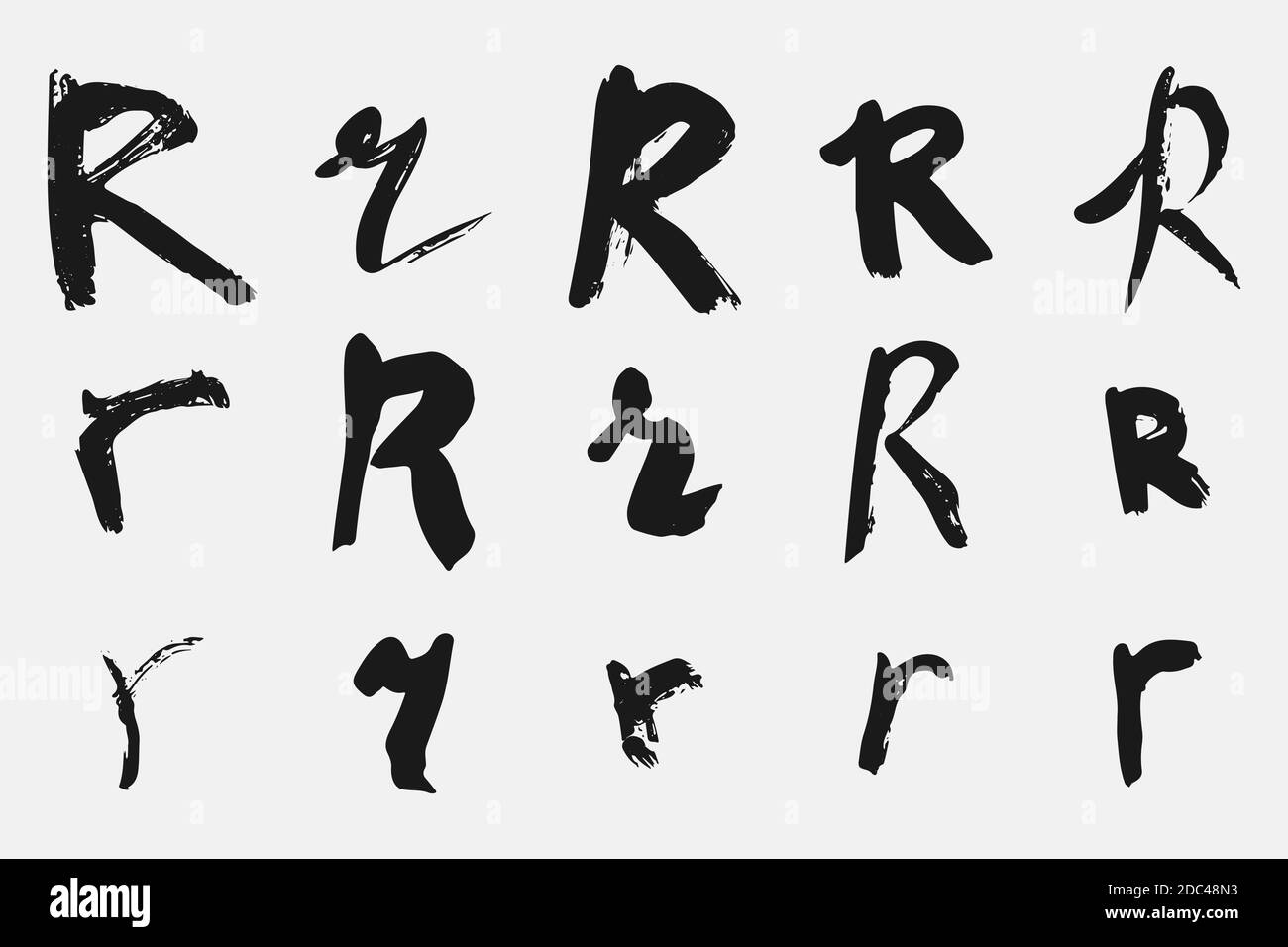Black letter R written in grunge calligraphy. Stock Vector