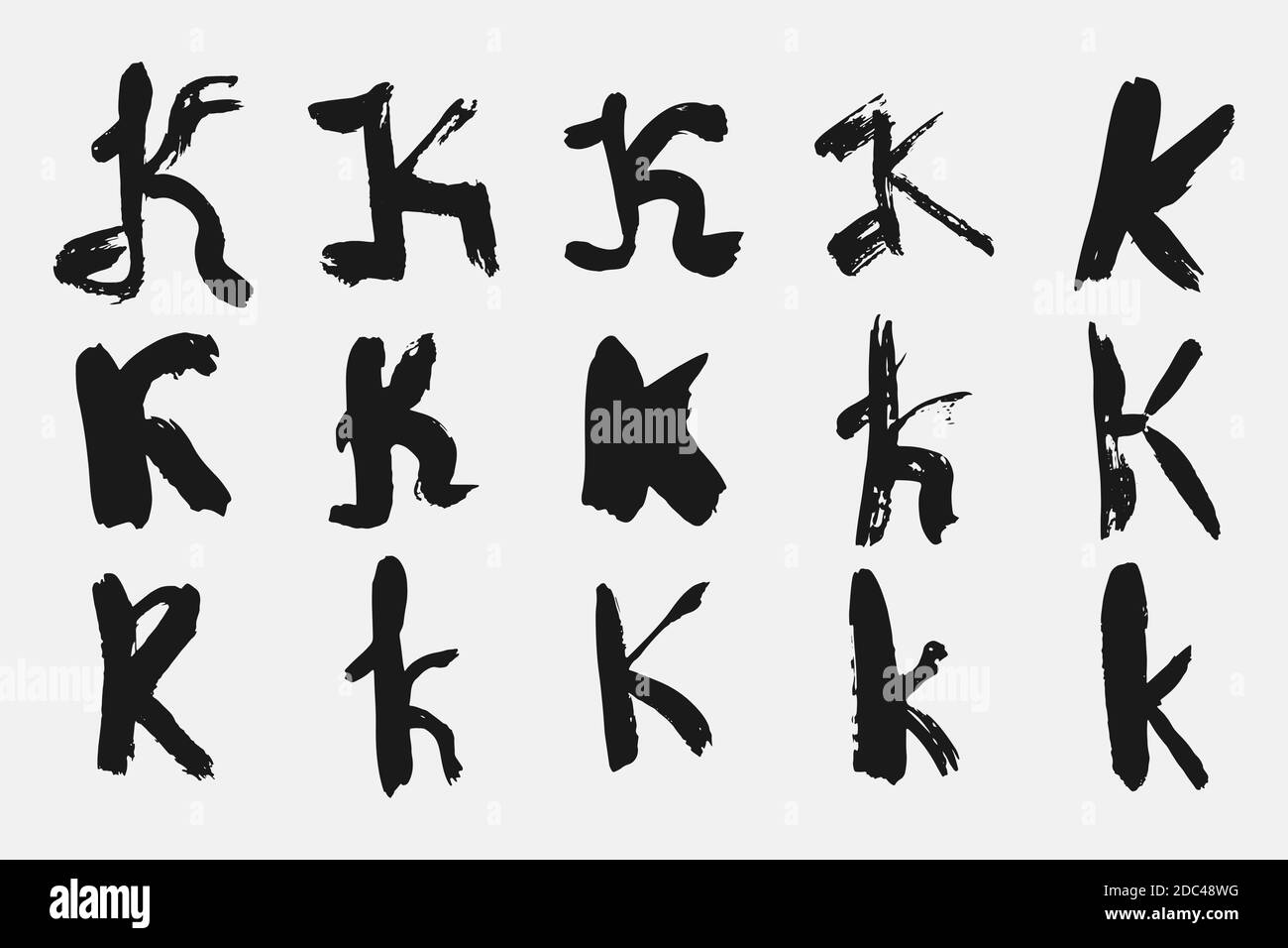 Black letter K written in grunge calligraphy. Stock Vector