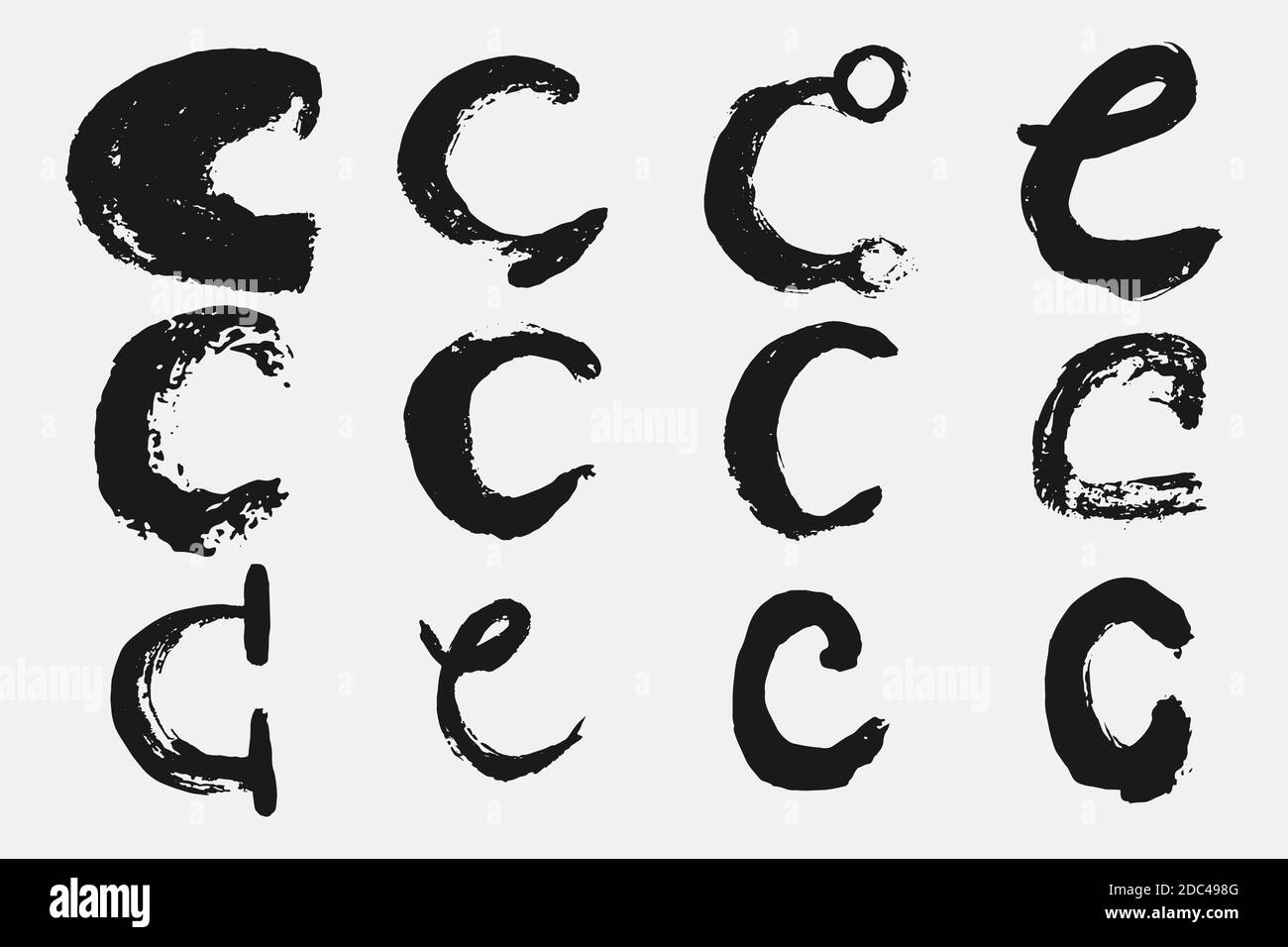 Black letter C written in grunge calligraphy. Stock Vector