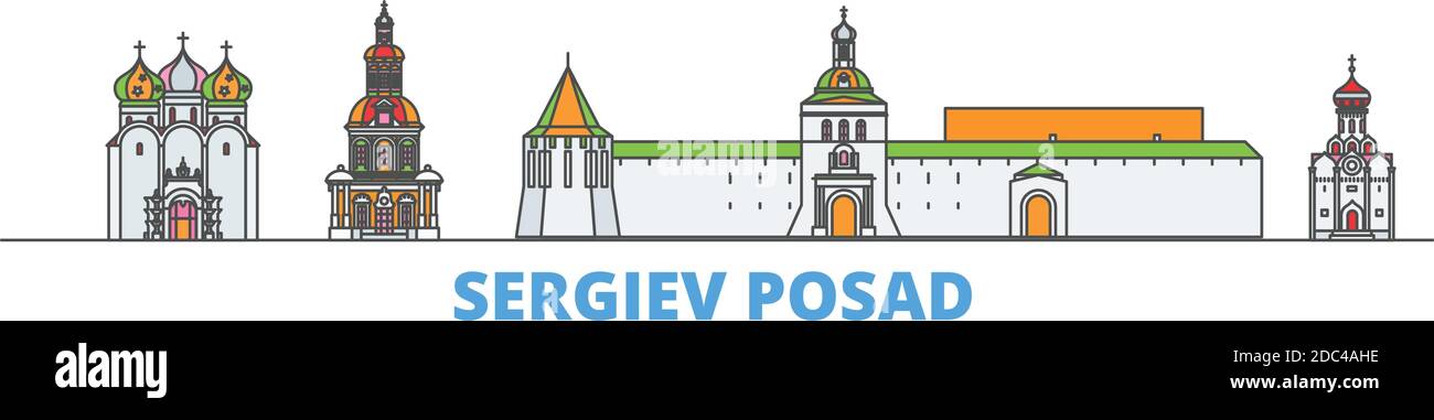 Russia, Sergiev Posad line cityscape, flat vector. Travel city landmark, oultine illustration, line world icons Stock Vector