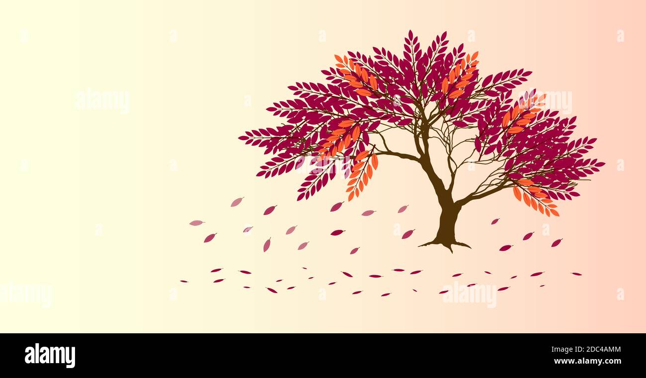 abstract purple and orange tree and  falling leaves Stock Vector