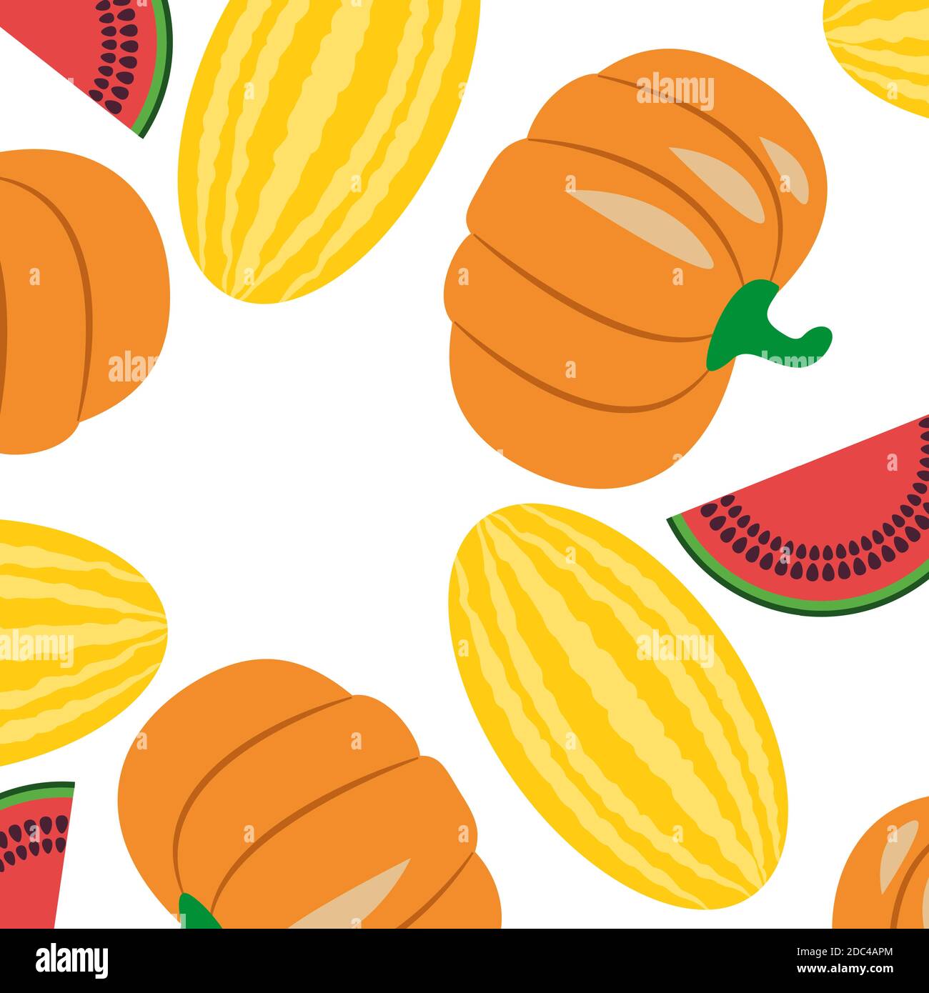 vector vegetables seamless pattern  in flat style with pattern with watermelon. punpkin Stock Vector