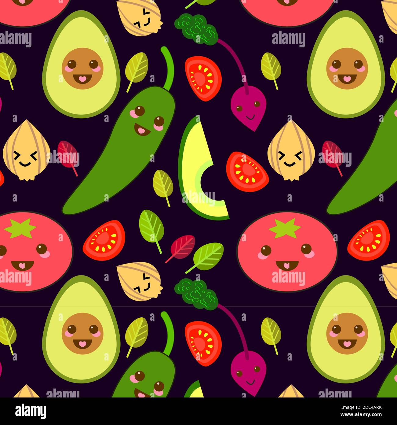 Funny Vector Vegetables Seamless Pattern in Flat Style Stock Vector ...