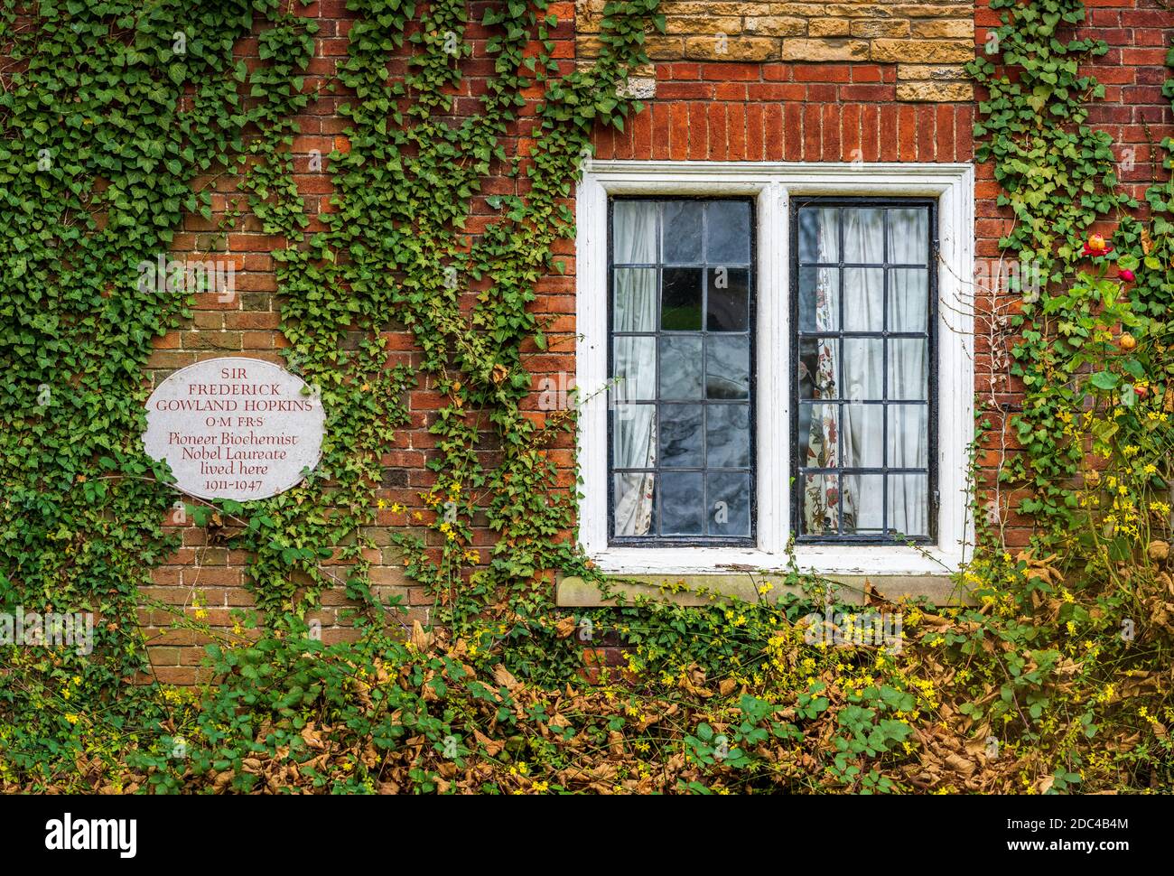 Sir Frederick Gowland Hopkins (1861 to 1947) plaque Cambridge - Biochemist awarded Nobel Prize with Christiaan Eijkman for the discovery of vitamins. Stock Photo