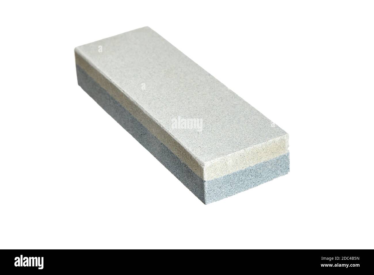 Rectangular double layer sharpening stone. Grindstone or whetstone sharpener, isolated on white background. Kitchen utensils Stock Photo