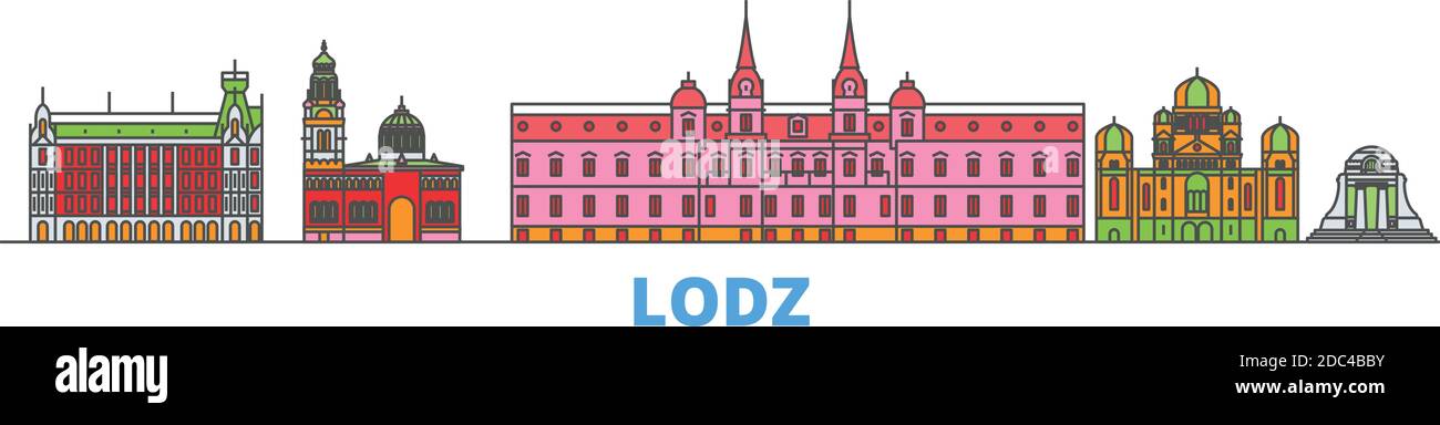 Poland, Lodz line cityscape, flat vector. Travel city landmark, oultine illustration, line world icons Stock Vector