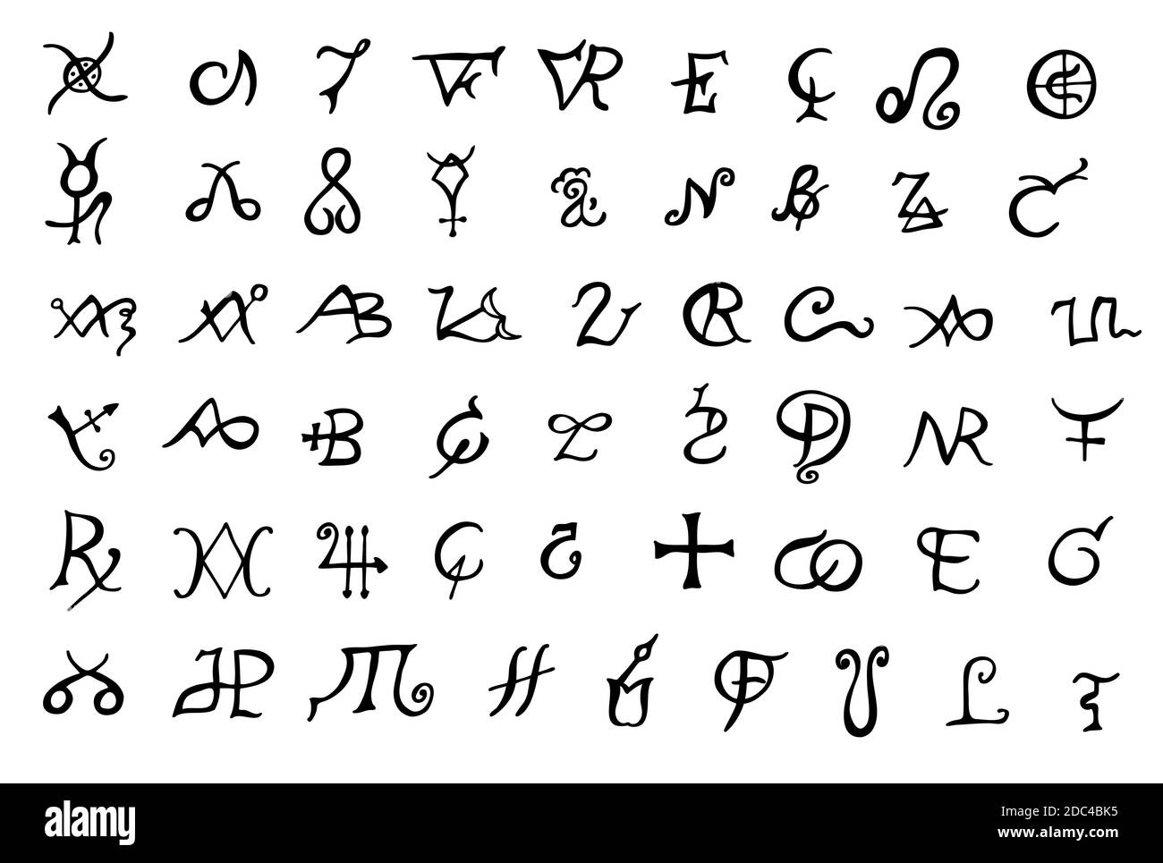 A set of alchemical symbols isolated on white. Hand drawn elements for ...
