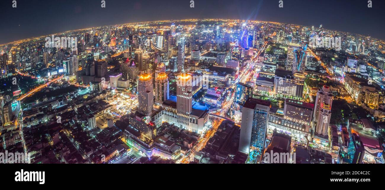 Aerial Panoramic Cityscape View of Bangkok with Street Lights at Night ...