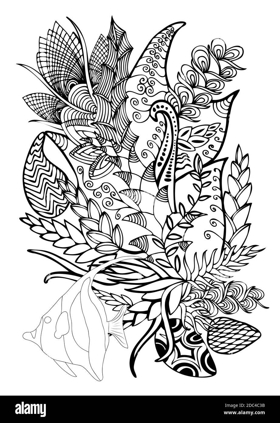 Hand drawn page in zendoodle style for adult coloring book. Abstract ...