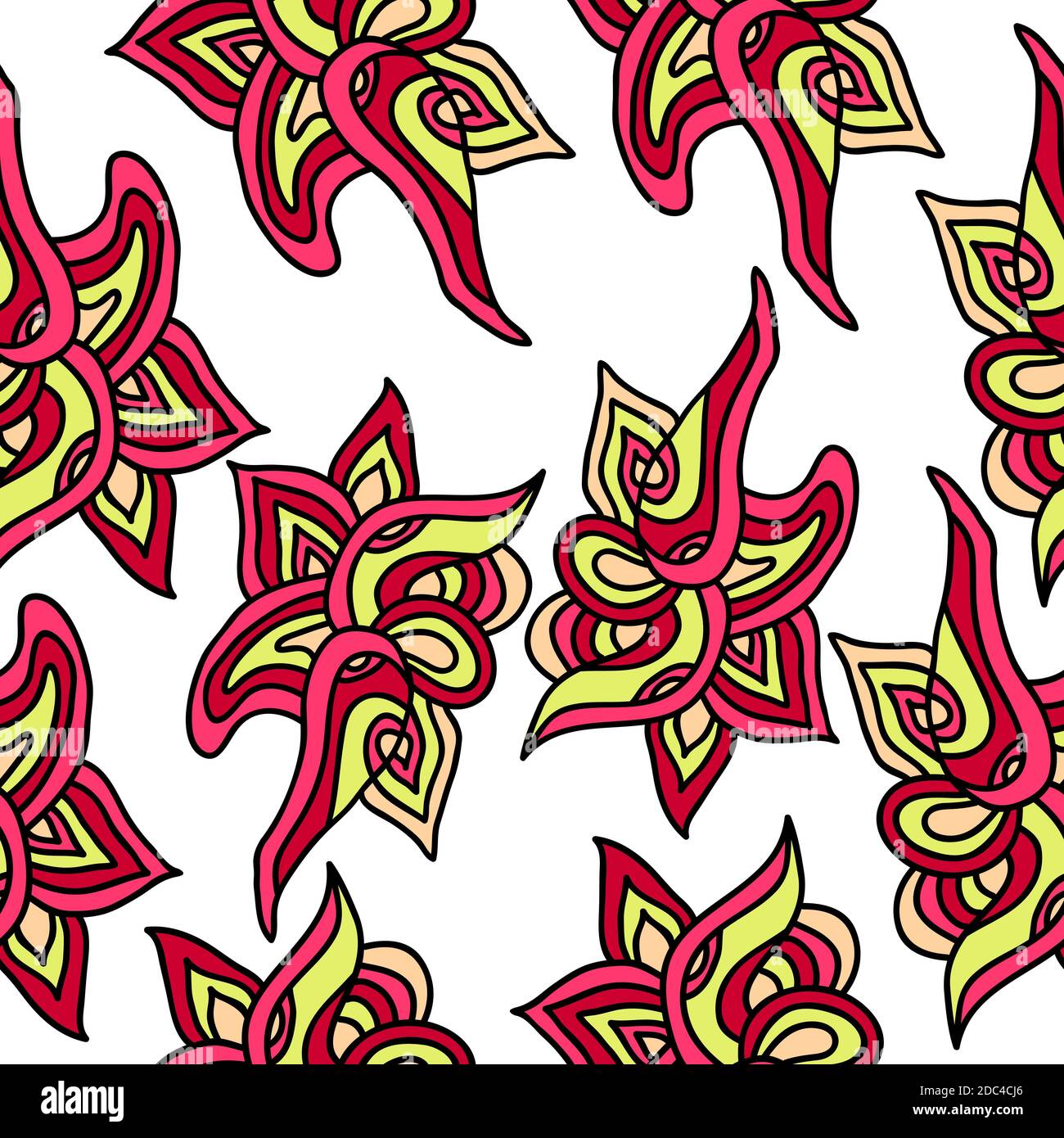 Seamless pattern with hand-drawn doodle elements. Vector illustration in bright colors. Stock Vector