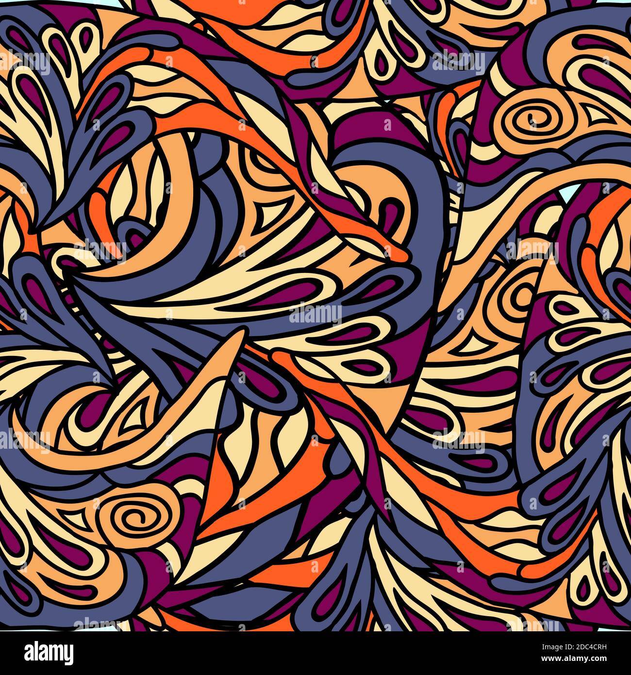 Seamless pattern with hand-drawn doodle elements. Vector illustration in bright colors. Stock Vector
