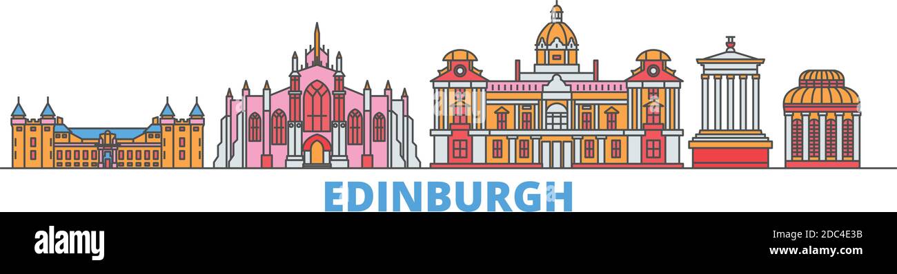United Kingdom, Edinburgh line cityscape, flat vector. Travel city ...